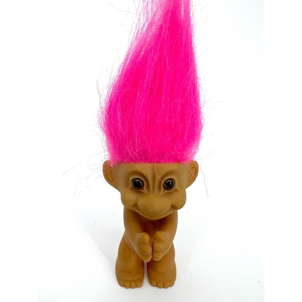 Vintage Russ Lucky Troll Doll Pink Hair Brown Eyes Clapping Hands